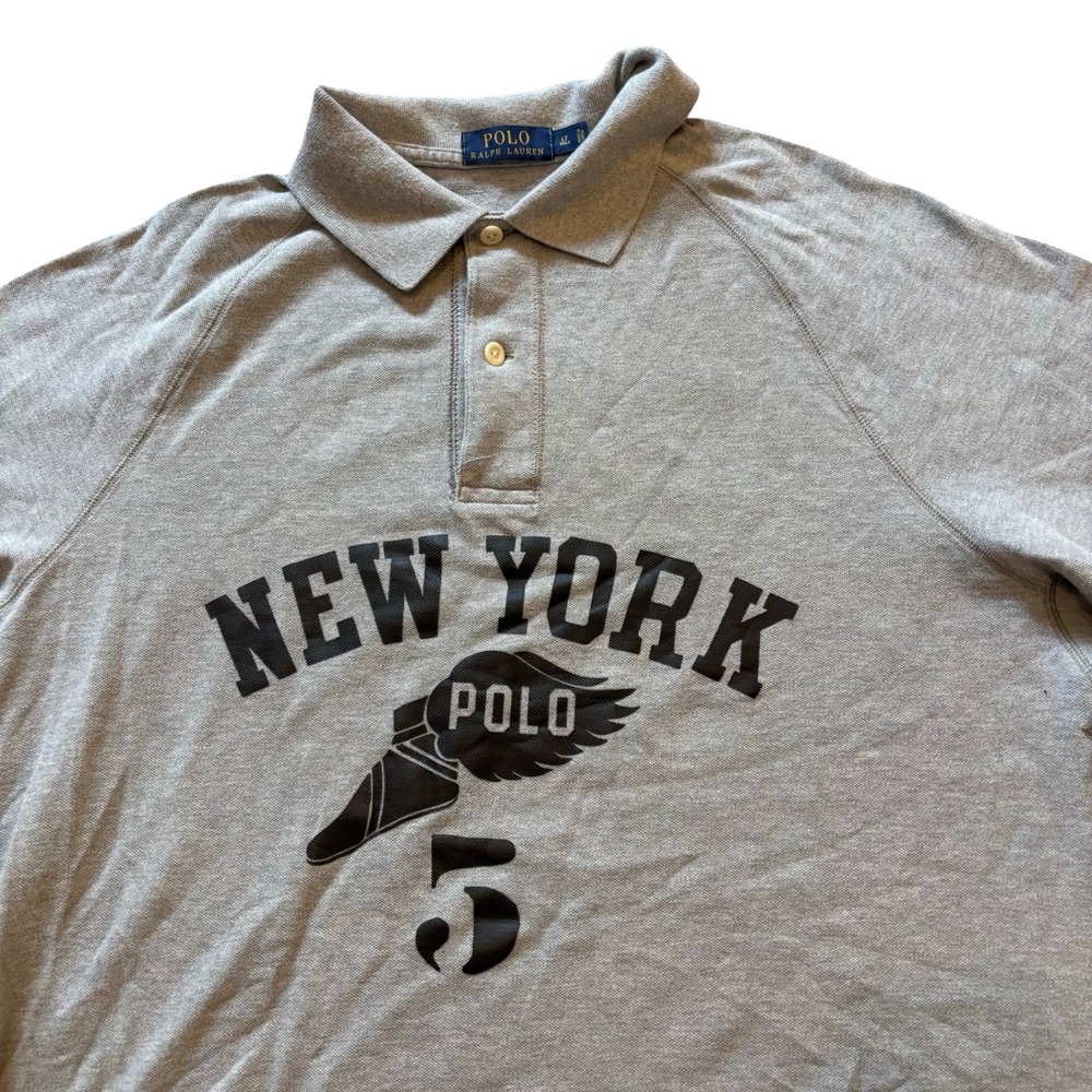 Polo Ralph Lauren New York Winged Foot Graphic Polo Shirt Gray Mens LT Tall